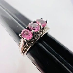 Pink Topaz Sterling Silver Ring Oval Pink Gemstones Size 7.75 Band 925